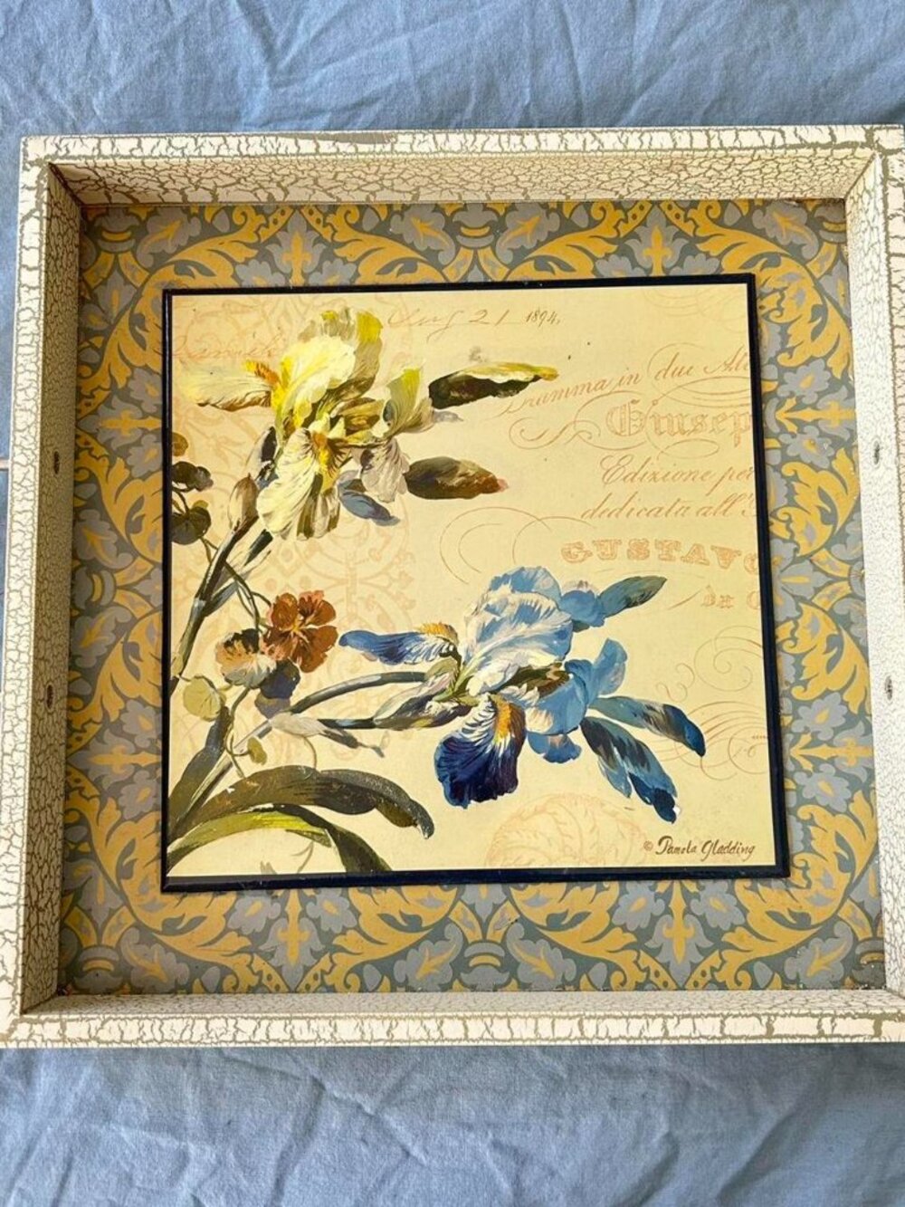 Discontinued ICA Home Decor Square Tray with Floral Accents and Handy